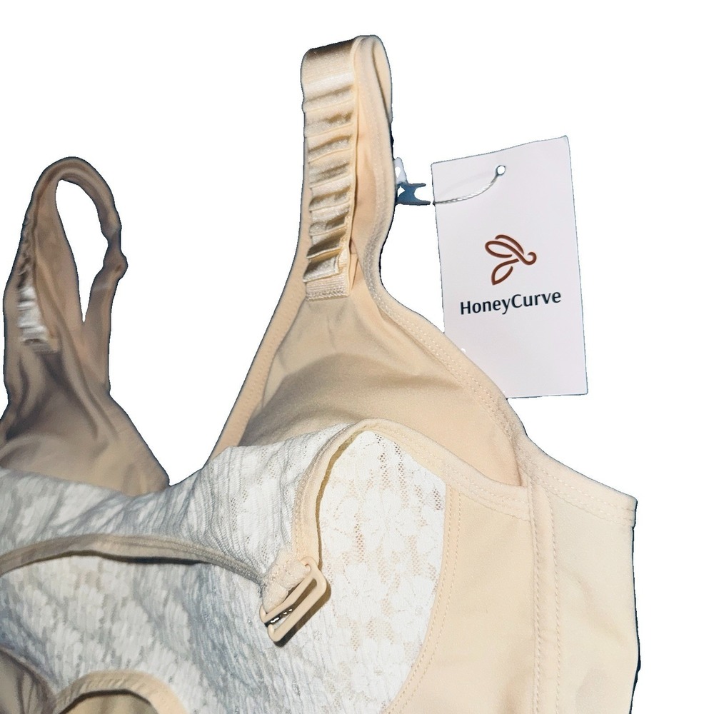 NWT HoneyCurve Custom-Lift Support Bra Padded Beige Floral Lace Wireless XL - Picture 5 of 8